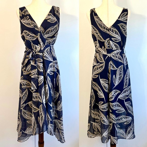 Dkny Dresses & Skirts - Botanical Navy Wrap Midi Dress Size 12